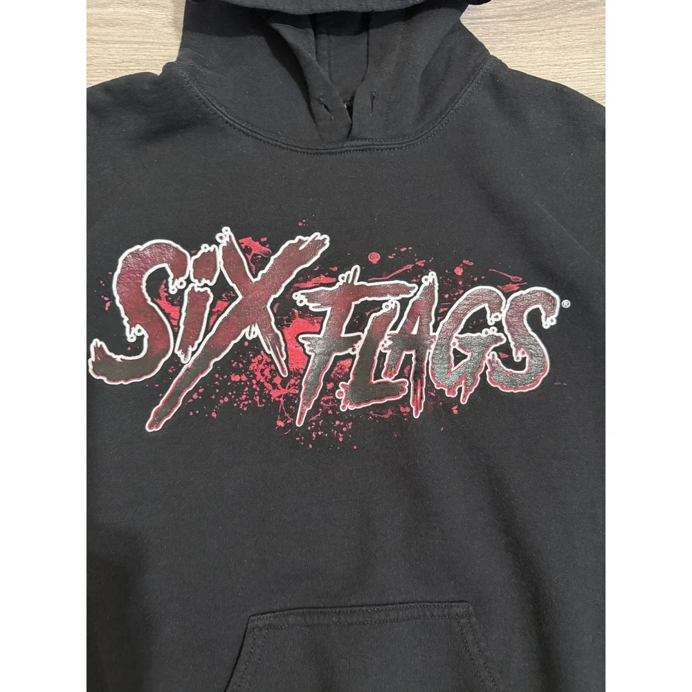 Six Flags Mens Sweater S Evil Jester Hoodie Black Fright Fest Clown Pullover
